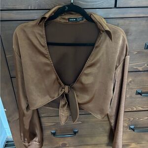 Shein Brown Crop Tie Satin Top - BUNDLE AND MAKE AN OFFER